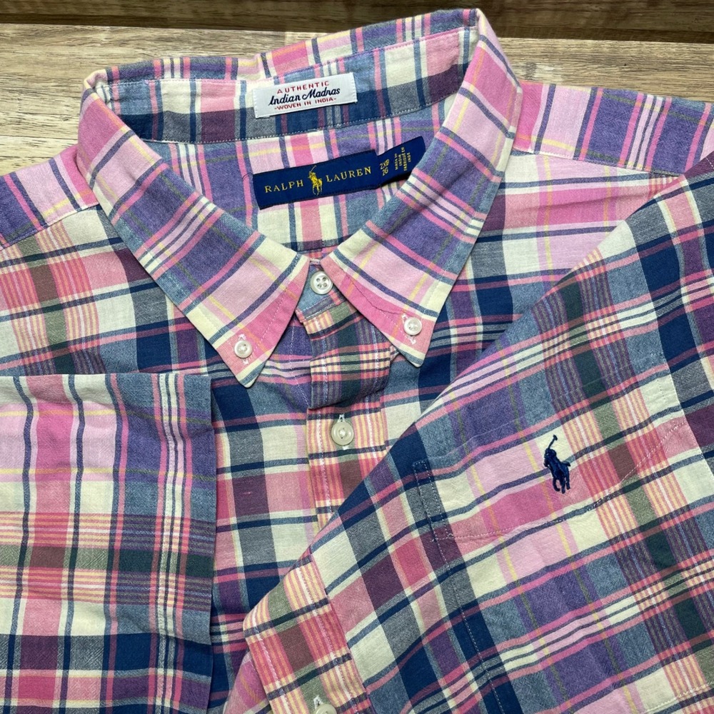 Ralph Lauren Indian Madras Short Sleeve‎ Plaid Shirt Mens 2XB Multicolor Cotton